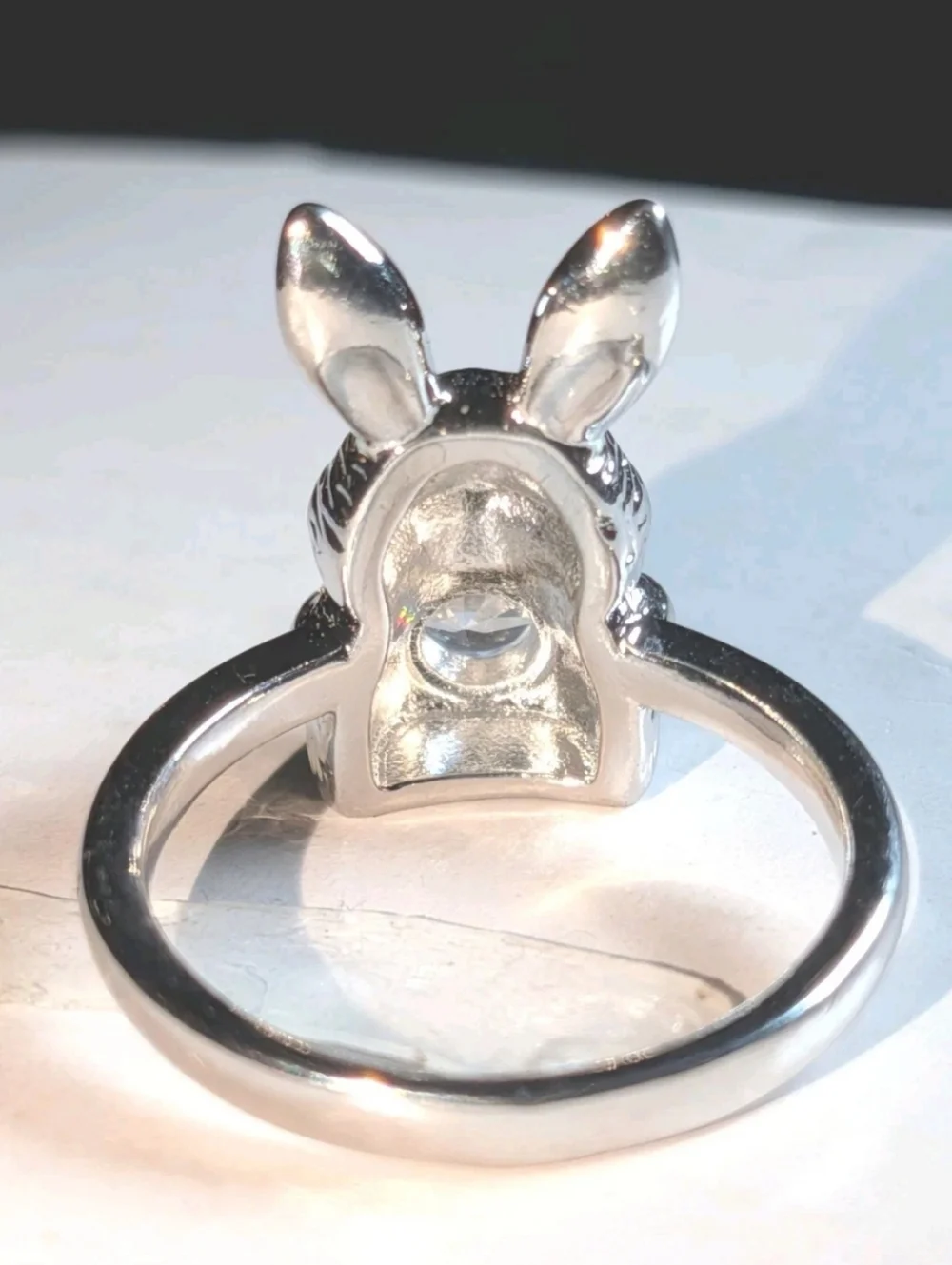 Women's Silver Plated Retro Rabbit Shaped Vintage Lab-Created Diamond Ring Sz 6